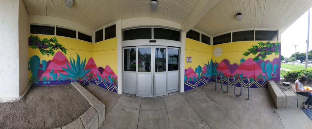 'Desert Escape' Westmont Community Center entrance mural by Grey Matter, Pomona, CA